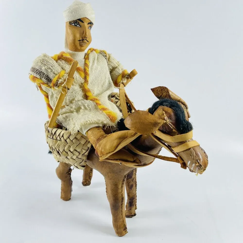 Vintage Handmade Rider Doll w Basket on Leather Horse Donkey 9